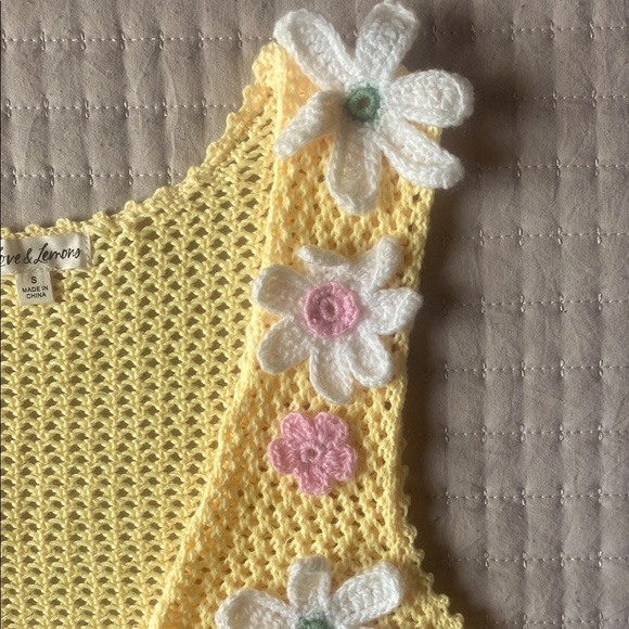 For Love And Lemons - Butter Yellow Crochet Button Down Top - Picture 6 of 10